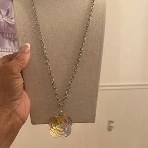 Elegant Silver Necklace with Iridescent Flower Pendant